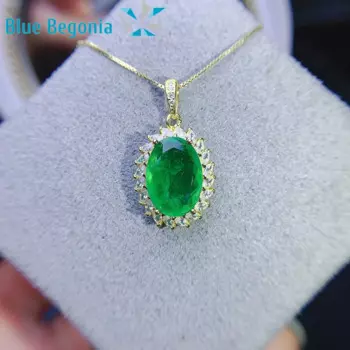 Женский кулон из серебра 925 пробы с изумрудами, 10 х14 мм