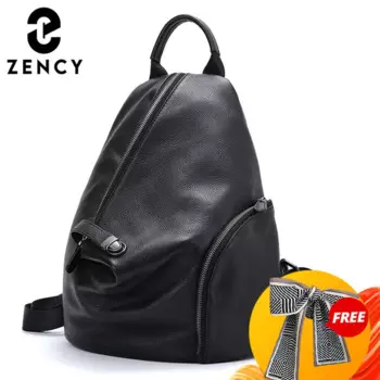 Женский маленький рюкзак Zency из 100% кожи, классический черный дизайнерский рюкзак ручной работы с защитой от кражи для женщин, вместительный рюкзак для повседневных предметов
