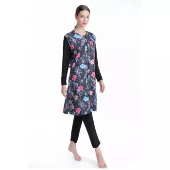 Женский Мусульманский купальник Burkini, скромный купальник с длинным рукавом, закрытый хиджаб с цветочным принтом, топ, шапка, штаны для плавания, купальный костюм
