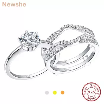 Женский набор колец Newshe, 925 пробы, серебряное кольцо с круглой огранкой, 5А, CZ