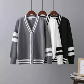 Женский однобортный Кардиган HLBCBG, трикотажный кардиган контрастных цветов на пуговицах с вышивкой пчелы на весну и осень