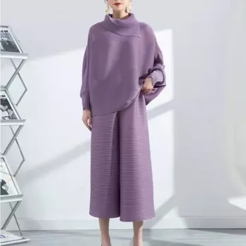 Женский однотонный брючный костюм Miyake, Свободный Повседневный Комплект из двух предметов, брюки с широкими штанинами и складками, весна 2023