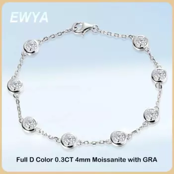 Женский посеребренный браслет EWYA из муассанита с бриллиантами диаметром 4 мм и 0,3 карата