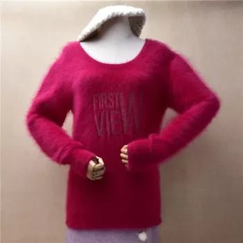 Женский пуловер Pull Rose из меха норки и кашемира на осень и зиму, вязаный Свободный пуловер с круглым вырезом и длинными рукавами, свитер из ангоры, джемпер, топы