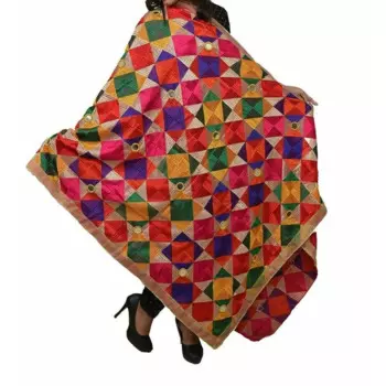 Женский шифоновый шарф Phulkari, зеркальный дизайн, этническое разноцветное женское платье, европейские и американские модные тенденции