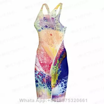 Женский слитный купальник с открытой спиной, до колена