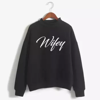 Женский свитшот с буквенным принтом Wifey, вязаный пуловер в Корейском стиле с круглым вырезом, плотная осенне-зимняя Свободная Женская одежда карамельных цветов