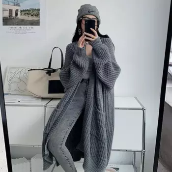 Женский трикотажный кардиган Harajuku, теплый Свободный кардиган в Корейском стиле, верхняя одежда для осени и зимы, 2024