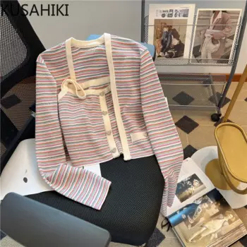 Женский трикотажный кардиган из двух предметов, с длинным рукавом