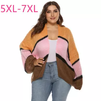 Женский трикотажный кардиган с длинным рукавом, размеры до 7XL