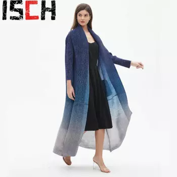 Женский винтажный плиссированный Тренч-макси с длинным рукавом и поясом