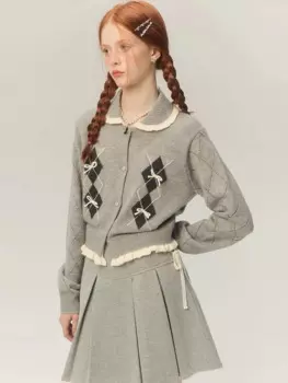 Женский винтажный Укороченный кардиган с длинным рукавом и бантом