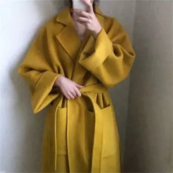 Женский зимний кашемировый костюм, Длинная шерстяная куртка желтого цвета, 1 шт.