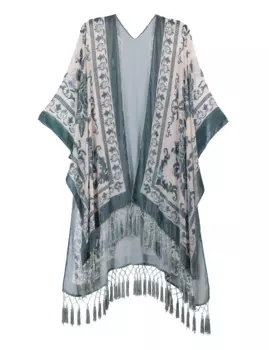 Женское бархатное кимоно WeHello-Bohemian, длинное, с голубой кисточкой, Пляжное накидка, Повседневный Кардиган, шаль, JYPF-21