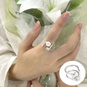Женское Двухслойное кольцо из серебра 100% пробы, с жемчугом