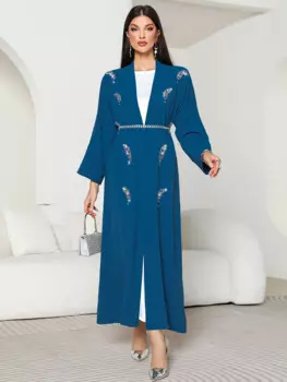 Женское кимоно ручной работы с перьями, Abaya для женщин, Корбан Eid Al Adha 2023, Новый арабский марокканский Дубайский кардиган с поясом, Халат