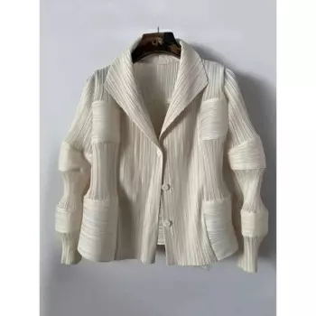 Женское однотонное Плиссированное пальто Miyake, однобортная Элегантная короткая куртка с отложным воротником и длинным рукавом, модная осенняя куртка в повседневном стиле, 2024