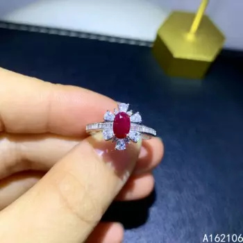 Женское регулируемое кольцо из серебра 925 пробы с натуральным Рубином