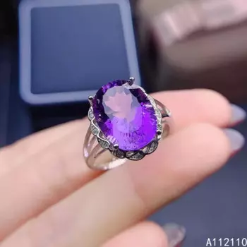 Женское регулируемое кольцо из серебра 925 пробы с овальным аметистом