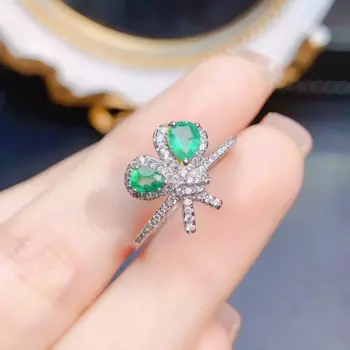 Женское регулируемое кольцо из серебра 925 пробы с натуральным изумрудом