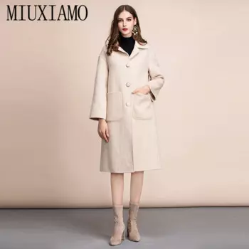 Зимнее пальто MIUXIMAO 2022 в английском стиле, однобортное пальто из 100% чистой шерсти, женское длинное пальто с карманами