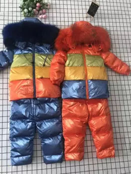 Зимний Детский комплект из двух предметов, куртка с натуральным мехом енота и штаны, лыжные костюмы для мальчиков и девочек, детская пуховая куртка, верхняя одежда, парка, 2024