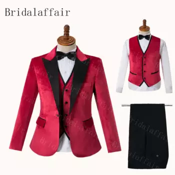 Зимний Красный Бархатный смокинг Bridalaffair для мужчин, костюм для свадебной вечеринки, костюмы для жениха, 3 шт., блейзер, пиджак, брюки, жилет, элегантный костюм