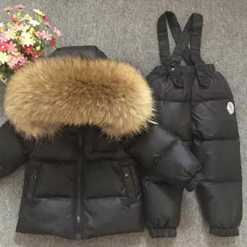 Зимний Теплый детский комплект одежды, роскошный пуховик для мальчиков с мехом енота, Детская парка, зимнее пальто с капюшоном, пальто для девочек
