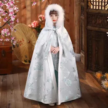 Зимняя накидка Hanfu для девочек, с вышивкой, стеганая плотная накидка, Детская накидка для фотосъемки в старинном стиле, Новогодняя одежда для детей, сохраняющая тепло