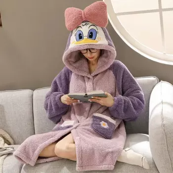 Зимняя утолщенная длинная ночная рубашка из кораллового флиса Disney Donald Duck, женские пижамы для сна, плюшевая домашняя одежда, халаты