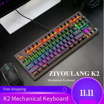 Ziyoulang K2 Механическая клавиатура Проводная игровая клавиатура с RGB-подсветкой с возможностью горячей замены Синяя ось с низкой задержкой Аксессуары для киберспорта ПК