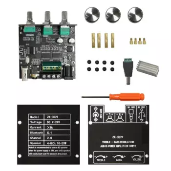 ZK-302T Цифровой модуль питания Bluetooth 2.0 Стерео Dual Mercy 30 Вт + 30 Вт Bluetooth 5.1 Усилитель мощности звука