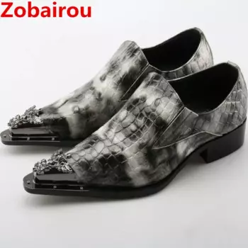 Zobairou Европейская стандартная Мужская лакированная кожа, черная искусственная крокодиловая кожа, мужские туфли оксфорды с острым носком