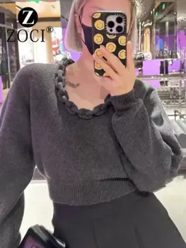 [Zoci] Wang в осенне-зимнем сезоне 2024, Свободный пуловер с короткими рукавами и круглым вырезом