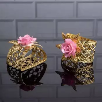 Золотистый декоративный розовый цветочный держатель для салфеток evvehediyelikeshya