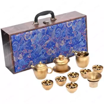 Золотое искусственное украшение, чайник для дома и офиса, Gaiwan в подарочной коробке