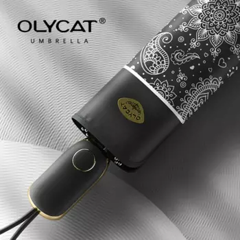 Женский автоматический зонт OLYCAT, черный, складной, UPF50+