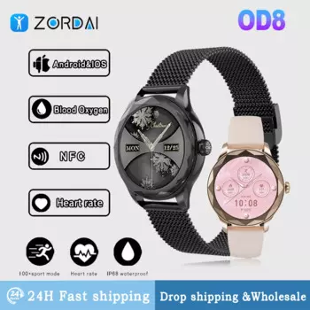 Zordai OD8 Новые женские умные часы с AMOLED-экраном Bluetooth Call 1.19 Смарт-часы Мониторинг здоровья IP68 Водонепроницаемый фитнес