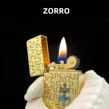 ZORRO ультратонкая керосиновая Зажигалка из чистой меди, персонализированная Двусторонняя гравировка, шлифовка зажигание колес, ограниченный выпуск, гаджет