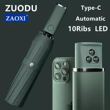 ZUODU 10rRibs автоматический складной зонт со светодиодной подсветкой ветрозащитный большой дождевой зонт портативный уличный для мужчин и женщин