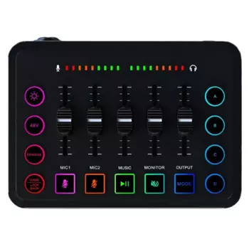 Звуковая карта 48 В, аудиомикшер, перезаряжаемый звуковой интерфейс RGB микшер с разъемом XLR для микрофона для подкастинга/записи