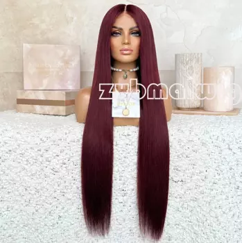 ZXBMALWIGS синтетические 13X4 прямые волосы бордовый красный парик фронта шнурка для женщин бесклеевые волосы для косплея термостойкое волокно
