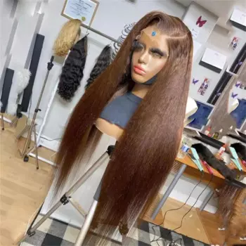 ZXBMALWIGS синтетические парики из коричневых волос 13X 4, парики на сетке спереди Yaki, курчавые прямые парики из мягкого высокотемпературного волокна, косплей Вечерние