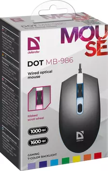 Defender Проводная оптическая мышь Dot MB-986 7цветов,4D,1000/1600dpi