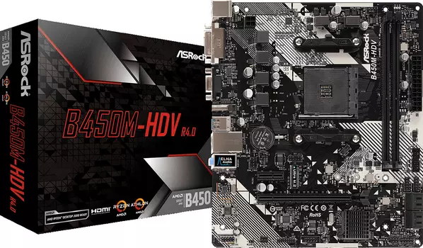 Материнская плата ASRock AM4 AMD B450 B450M-HDV