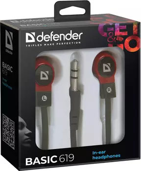 Наушники Defender Basic 619, цвет красный/черный