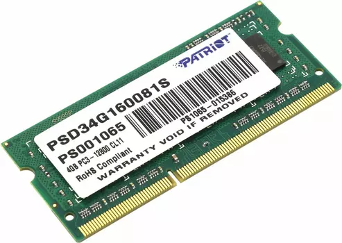 Оперативная память Patriot Desktop DDR3 1600МГц 4GB, PSD34G160081S, RTL