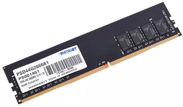 Оперативная память Patriot Desktop DDR4 2666МГц 4Gb, PSD44G266681, RTL