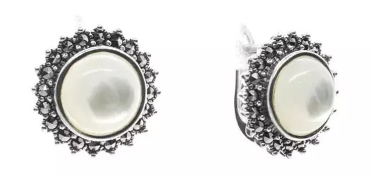 Серьги Марказит HE1149-perlamutr-mr