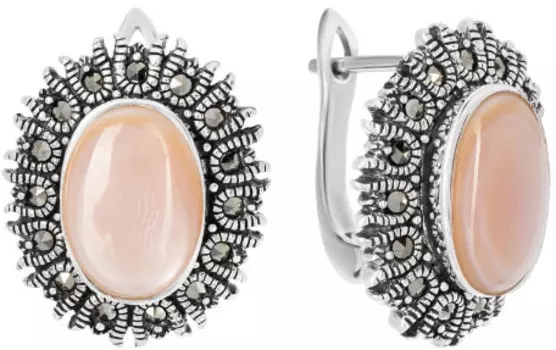 Серьги Марказит HE1463-perlamutr-rozovyj-mr